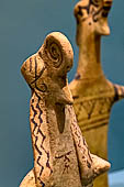Hania - Clay figurines of bird-faced women. Priestesses or goddesses. Boeotioan workshop, 600-575 BC. Archaeological Museum of Chania, Mitsotakis collection. 